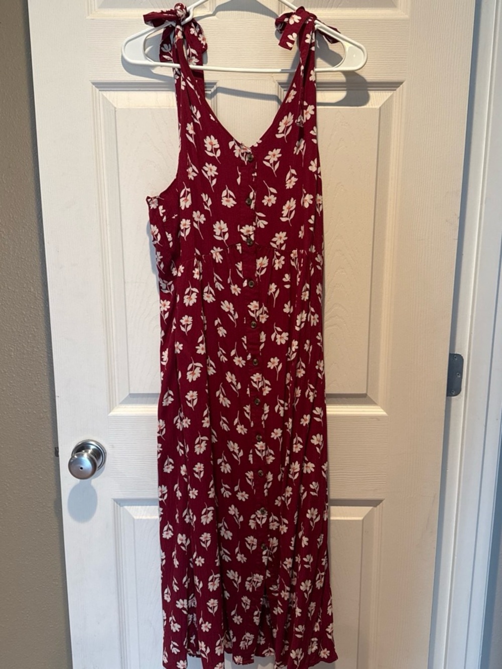 Women’s Burgundy Floral Tie-Shoulder Sundress